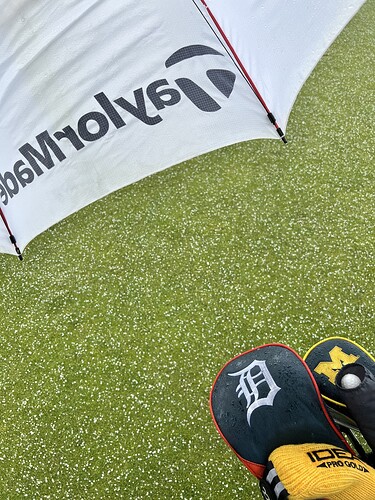 After hitting my tee shot on 17, we got hit by a hail storm…which blew my umbrella across 2 holes, breaking the shaft.