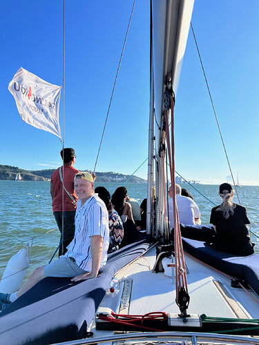 The gang heads out for a sunset cruise