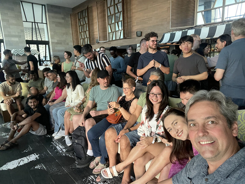 Waiting to learn who won the cocktail making contest. (Wasn't my team)