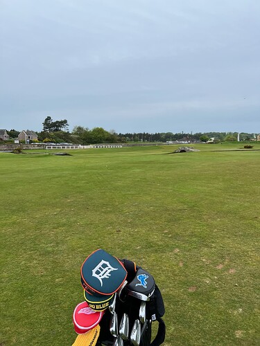 This is my view of the first green. I over cooked my drive and hit a big draw. :man_facepalming:t2: Thankfully this is the widest fairway in golf...because it shares a fairway with 18. <br />