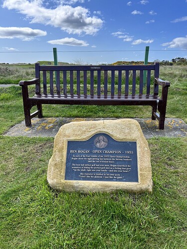 The bench and marker commemorating Ben Hogan at #6...'Hogan's Alley.'
