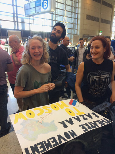 The giddy sign-maker and her crew all set for a new TMB adventure (l to r, Elizabeth, Mark & Dylan)
