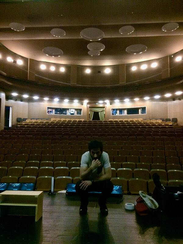 Skeens surveys the set at Theatre Buff