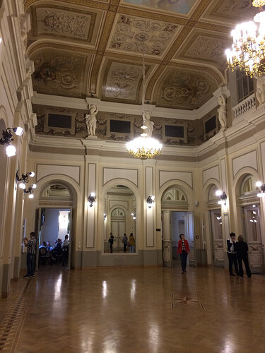 The 2nd floor lobby at the Tovstonogov Bolshoi Theatre in Fontanka, St. Petersburg where we saw The Gambler.
