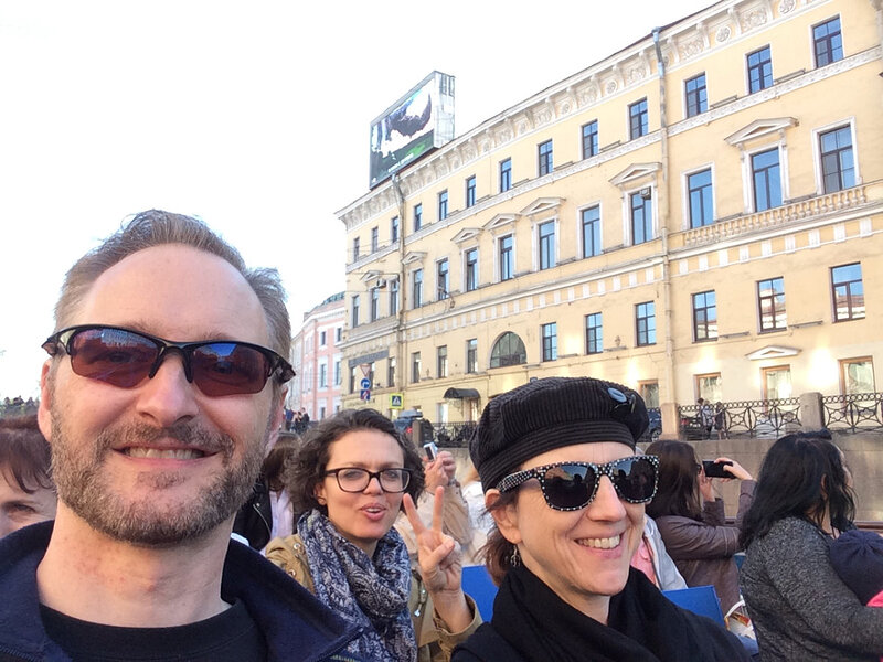 On a canal tour in St. Petersburg (l to r, Me, Caitlin, Loretta)