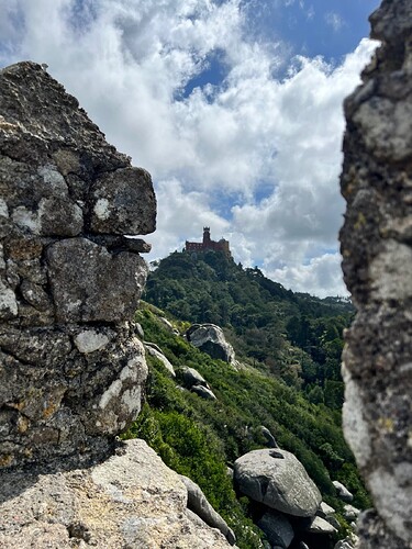 The view of Pena Palace from the Moorish Castle