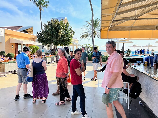 Josh, Gen, Kim, Aimee, Juan, Jan, Neil,  & Tobias...waiting for dinner.