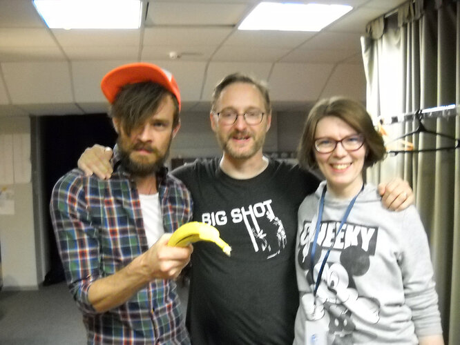 Jesse, Me and Eugenia in the green room. With a banana. This will be ironic for my XIX pals.