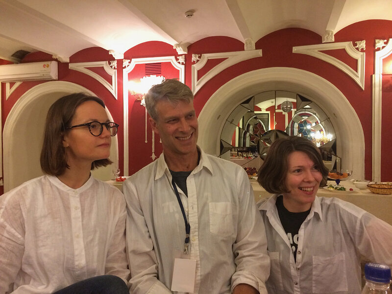 Alice, Richard and Eugenia seem to have coordinated outfits for the small reception with Valeri after our opening in Moscow