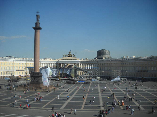 Looking out over the plaza from the Hermitage. They were setting up for a concert, I believe.