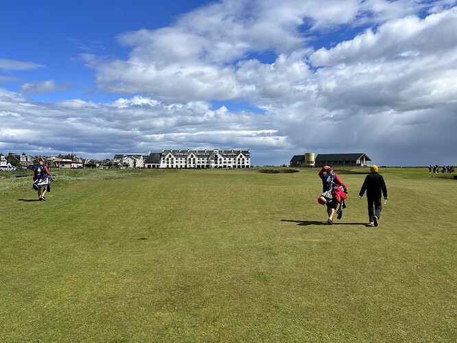 Walking up to the 18th green.
