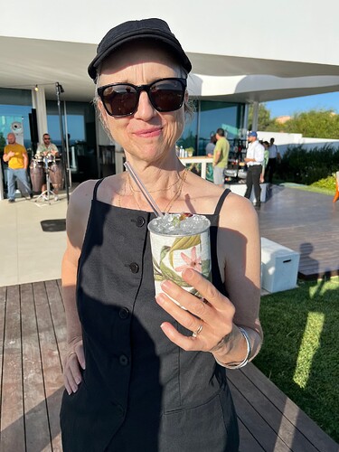 Loretta enjoys her fancy drink