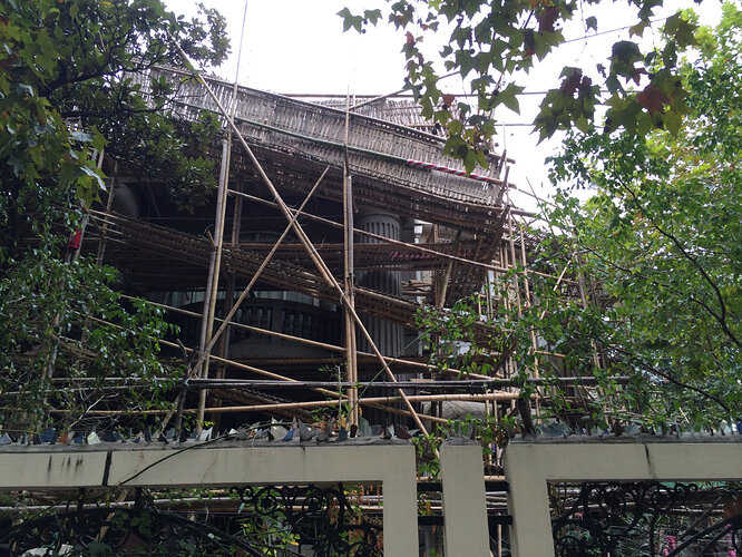 Bamboo scaffolding is used for most of the smaller construction projects